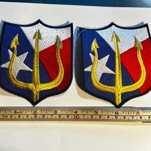 4in Patch Blue Red Gold Trident Star Shield Hook Loop Backing 2pc